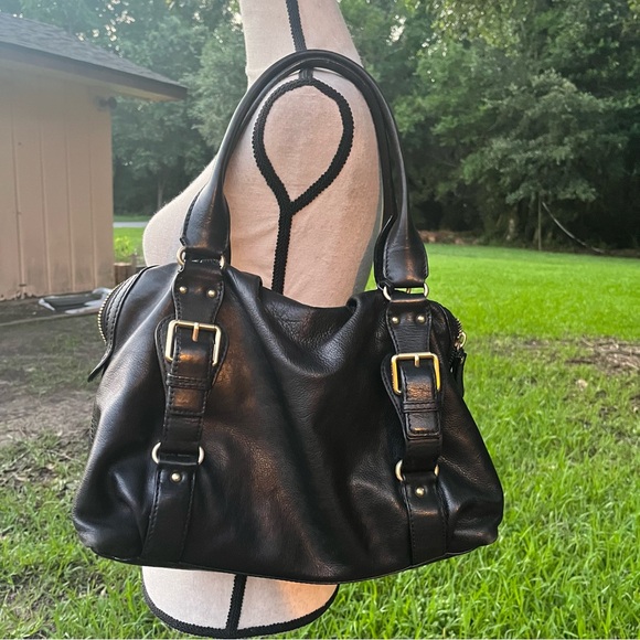 MICHAEL KORS BLACK LEATHER SATCHEL HANDBAG PURSE - Picture 2 of 14